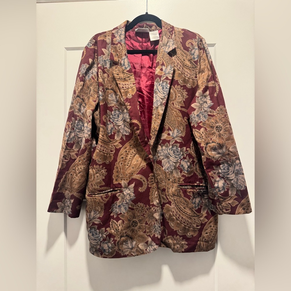 Liz Baker Burgundy Paisley Floral Blazer